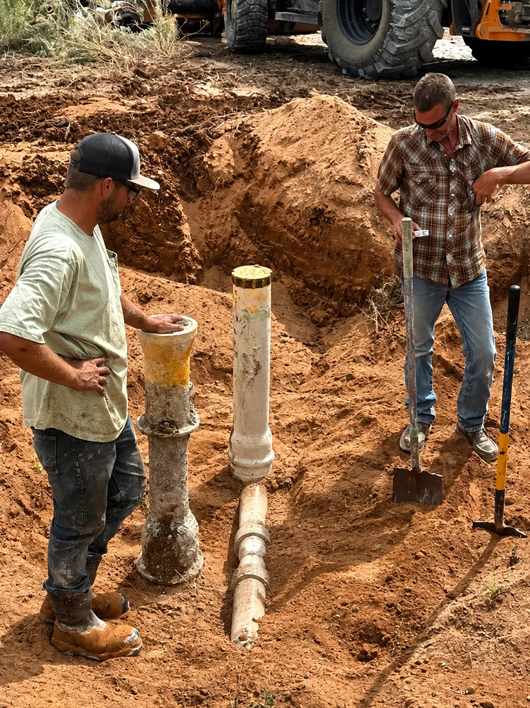 Crew servicing fuel distribution piping in a trench